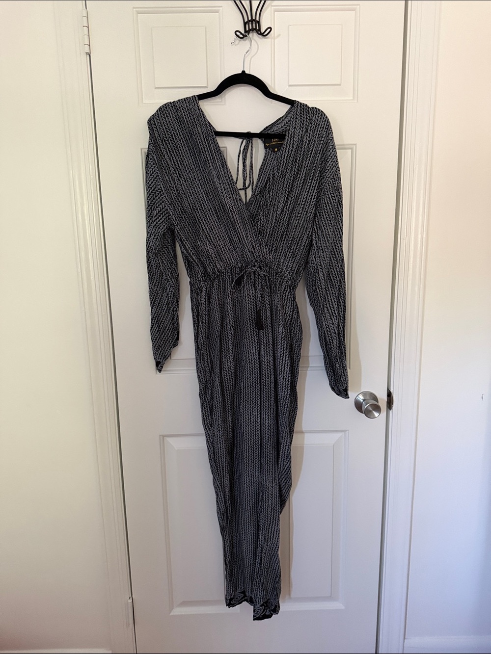 Natalie Martin Black and White Printed Long-Sleeve Jumpsuit